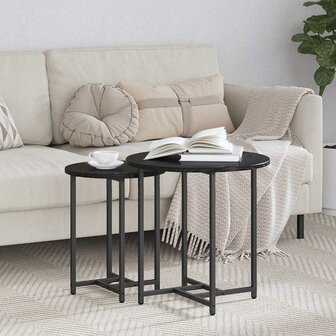 Bijzettafelset 2 pcs Zwart Eiken 1