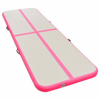 Gymnastiekmat met pomp opblaasbaar 400x100x10 cm PVC roze 3
