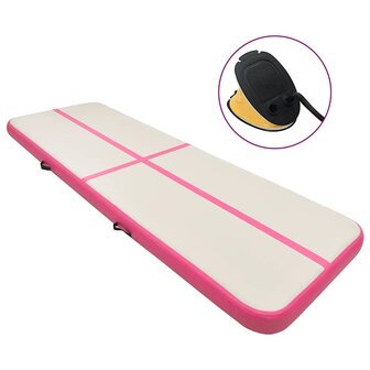 Gymnastiekmat met pomp opblaasbaar 600x100x20 cm PVC roze 1