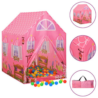 Kinderspeeltent met 250 ballen 69x94x104 cm roze 1