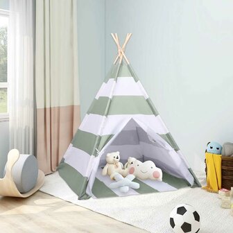 Kindertent Grijs en Wit 120 x 120 x 150 cm Massief grenenhout 1