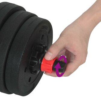2-in-1 Halter-Barbell Set 30kg Zwart en Rood 7