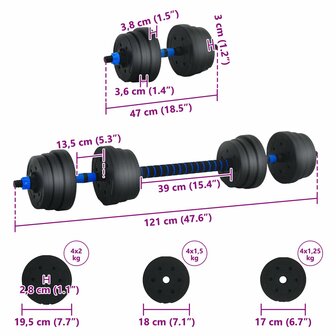 2-in-1 Halter-Barbell Set 30kg Zwart en Blauw 8
