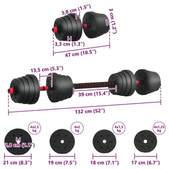 2-in-1 Halter-Barbell Set 30kg Zwart en Rood 8