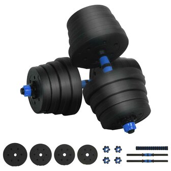 2-in-1 Halter-Barbell Set 30kg Zwart en Blauw 2