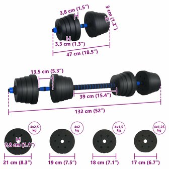 2-in-1 Halter-Barbell Set 30kg Zwart en Blauw 8
