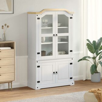 Vitrinekast Wit 103,5 x 42 x 180 cm Massief grenenhout 1