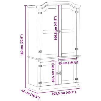 Vitrinekast Wit 103,5 x 42 x 180 cm Massief grenenhout 9