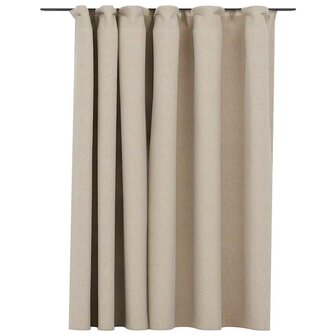 Gordijn linnen-look verduisterend met haken 290x245 cm beige 2