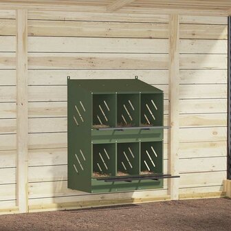 Kippennestkastje met 6 vakken olijfgroen metaal 1