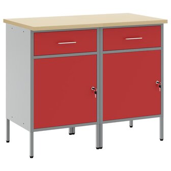 Werkkast met lade 2 pcs Rood en Grijs 100 x 55 x 85 cm 2