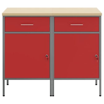 Werkkast met lade 2 pcs Rood en Grijs 100 x 55 x 85 cm 8