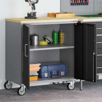 Werkbank met plank met wiel Zwart en Grijs 75 x 45 x 85 cm 1