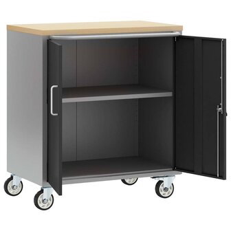 Werkbank met plank met wiel Zwart en Grijs 75 x 45 x 85 cm 4