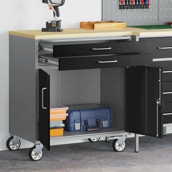 Werkbank met lade met wiel Zwart en Grijs 75 x 45 x 85 cm 1