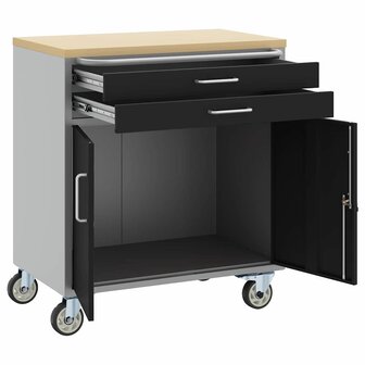 Werkbank met lade met wiel Zwart en Grijs 75 x 45 x 85 cm 4