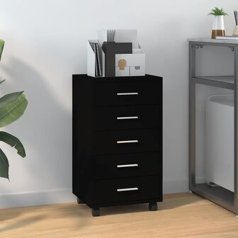 Ladekast met wieltjes bewerkt hout zwart 1