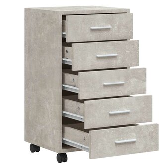 Ladekast met wieltjes bewerkt hout betongrijs 5