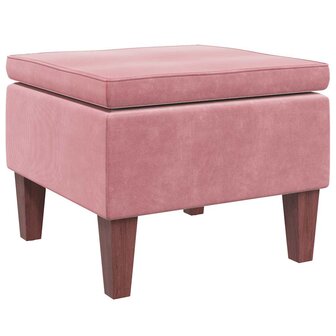 Kruk met houten poten fluweel roze 2