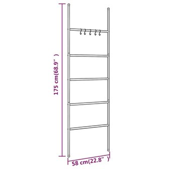 Handdoekenrek met 5 niveaus, zwart 58x175 cm, ijzer 6