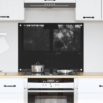 Keuken Achterwand Zwart 80 x 60 cm gehard glas 1
