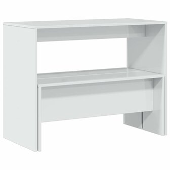 3-delige Eettafel en bankenset bewerkt hout hoogglans wit 7