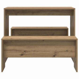 3-delige Eettafel en bankenset bewerkt hout artisanaal eiken 5