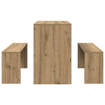 3-delige Eettafel en bankenset bewerkt hout artisanaal eiken 6