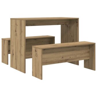 3-delige Eettafel en bankenset bewerkt hout artisanaal eiken 7