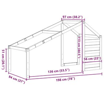 Kinderbedhuisje 198x97x113 cm massief grenenhout wit 9