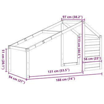 Kinderbedhuisje 188x97x113 cm massief grenenhout wit 9