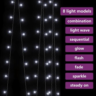 Lichtgordijn met 300 LED&amp;apos;s en 8 functies 3x3 m koudwit 5