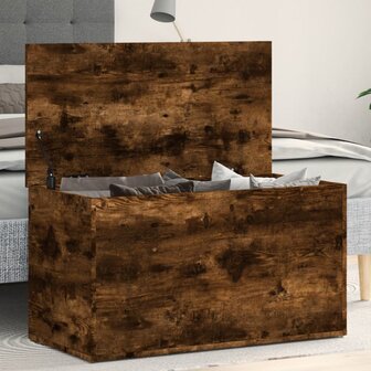 Opbergkist 84x42x46 cm bewerkt hout gerookt eikenkleurig 1