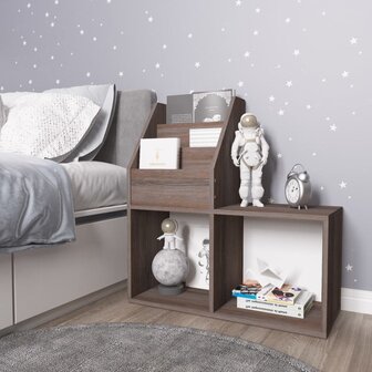 Kindertijdschriftenrek 71x30x78,5 cm hout grijs en eikenkleur 1