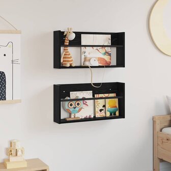Tijdschriftenrek 2 pcs Zwart Eiken 60 x 12 x 30 cm Bewerkt hout 4