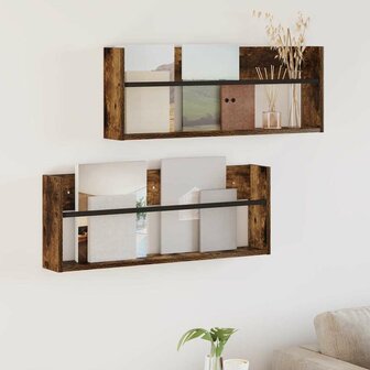 Tijdschriftenrek met plank 2 pcs Gerookt eiken 80 x 12 x 30 cm 1