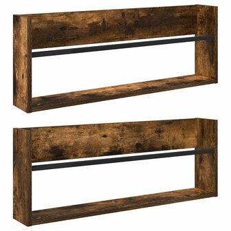 Tijdschriftenrek met plank 2 pcs Gerookt eiken 80 x 12 x 30 cm 2