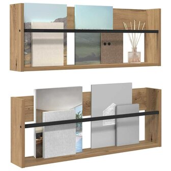 Tijdschriftenrek met plank 2 pcs Artisan Eiken 80 x 12 x 30 cm 3