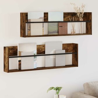 Tijdschriftenrek met plank 2 pcs Gerookt eiken 100 x 12 x 30 cm 1