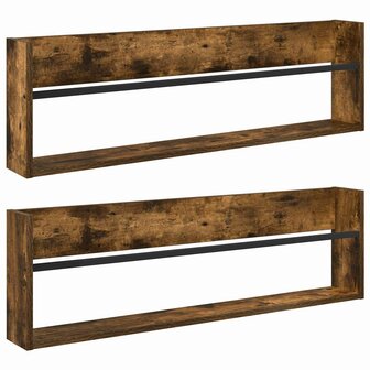 Tijdschriftenrek met plank 2 pcs Gerookt eiken 100 x 12 x 30 cm 2