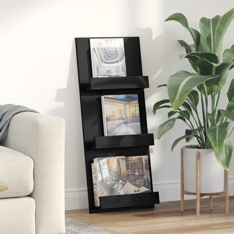 Tijdschriftenrek Zwart Eiken 43 x 11 x 102 cm Bewerkt hout 1