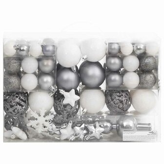 111-delige Kerstballenset polystyreen wit en grijs 2