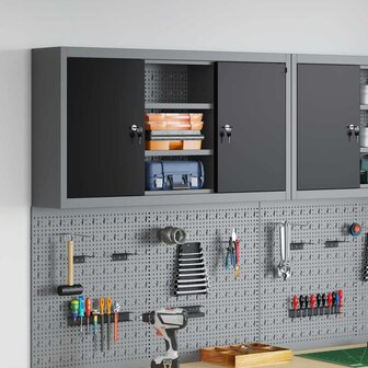 Gereedschapskast met plank Zwart en Grijs 50 x 20 x 55 cm 1