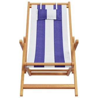 Strandstoel inklapbaar eucalyptushout en stof blauw en wit 4