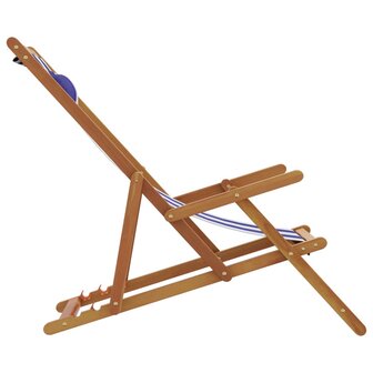 Strandstoel inklapbaar eucalyptushout en stof blauw en wit 5