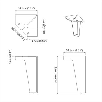 Meubelpoten 12 pcs Zwart 54,1 x 54,1 x 100 mm IJzer 9