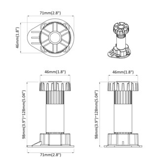 Meubelpoten Verstelbaar 12 pcs Zwart 46 x 46 x 128 mm PP 9
