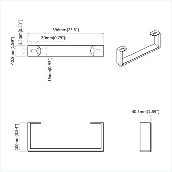 Meubelpoten 2 pcs Zwart 596 x 40,5 x 100 mm IJzer 9