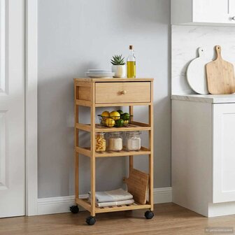 Keukentrolley met Wielen Naturel 37 x 36 x 80 cm Bamboe 1