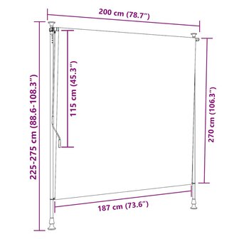 Rolgordijn voor buiten 200x270 cm stof en staal oranje en wit 9